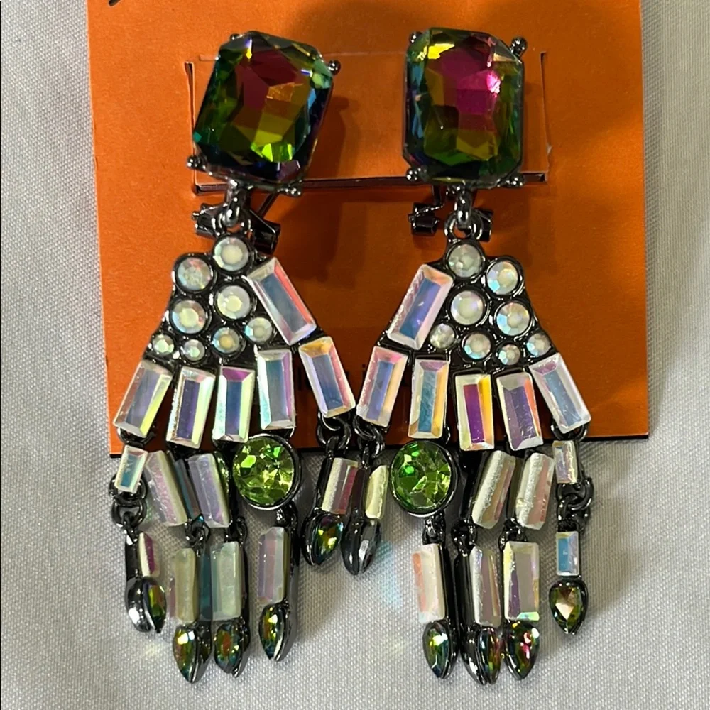 Betsey Johnson Ghoul Friends Skeleton Hand Drop Earrings rhinestones NWT - Picture 5 of 8